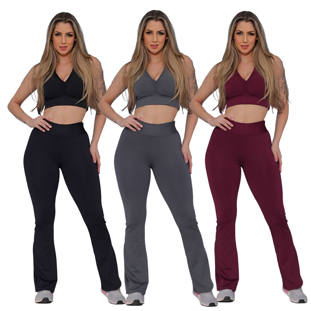 Kit 3 Flare Feminina Calça Pantalona Leg Dia a Dia Passeio Shopping