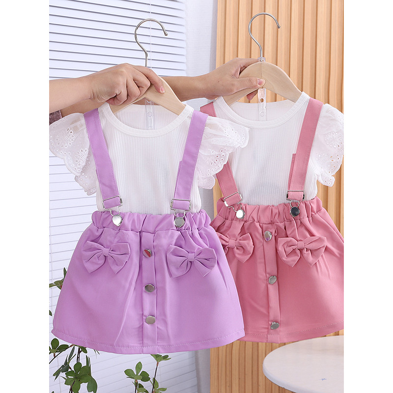 Meninas roupas de verão macacão terno moda doce estilo de manga curta bebê estilo princesa roupas do bebê crianças
