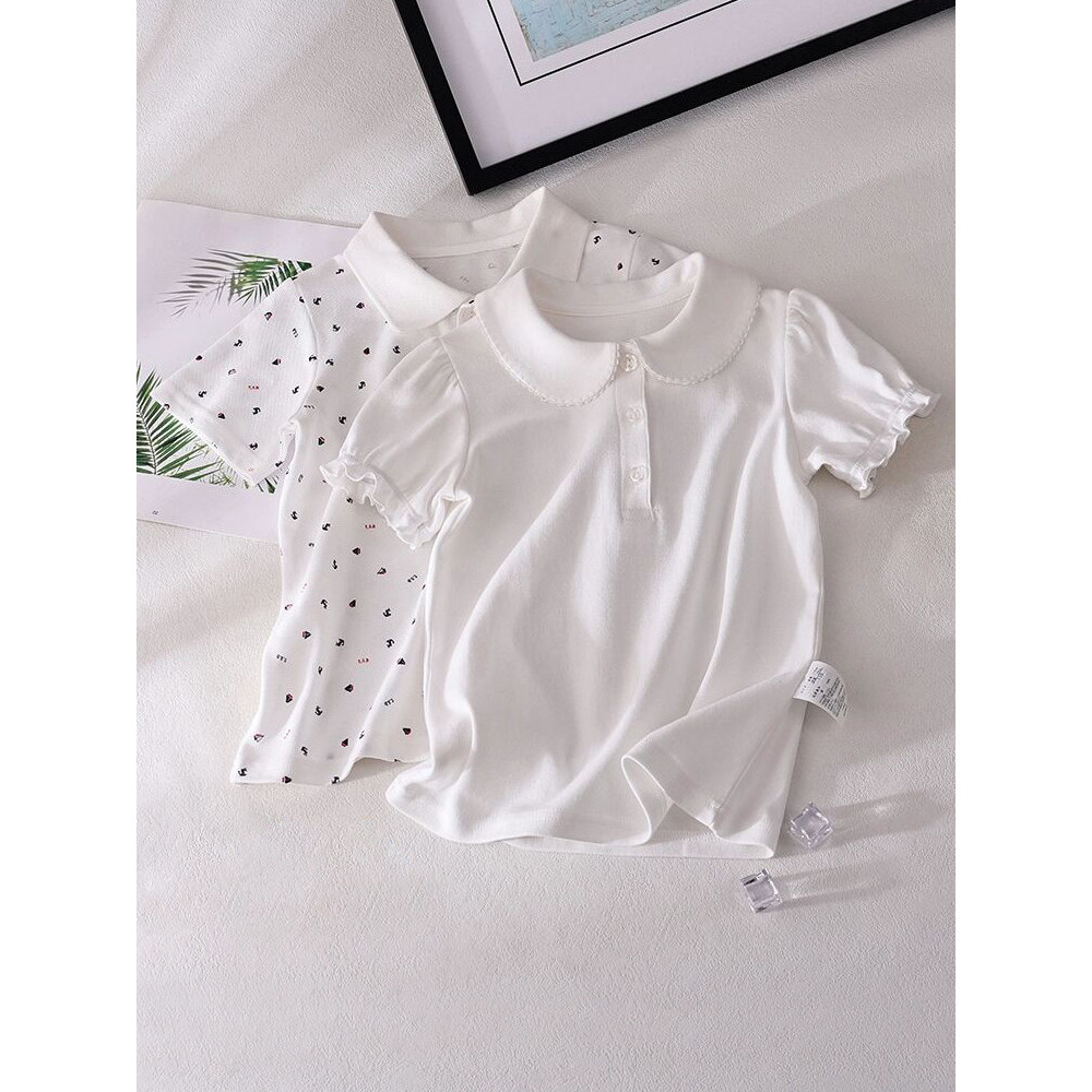 Songyou Nishimatsuya camisa polo de manga curta camiseta branca classe A puro algodão estudante camisa de fundo menina c