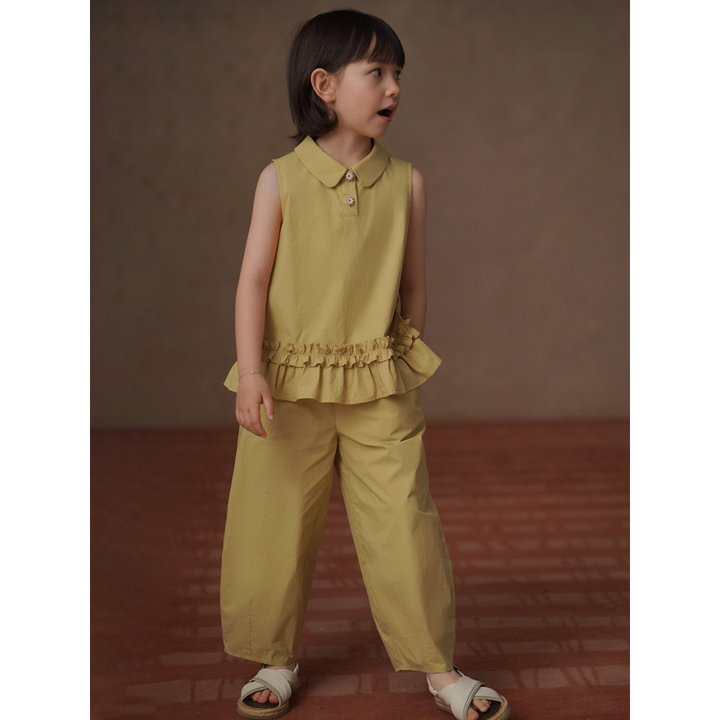 Haya roupas infantis de verão terno infantil de algodão adequado para a pele camisa amarela meninas camisa de bebê solta