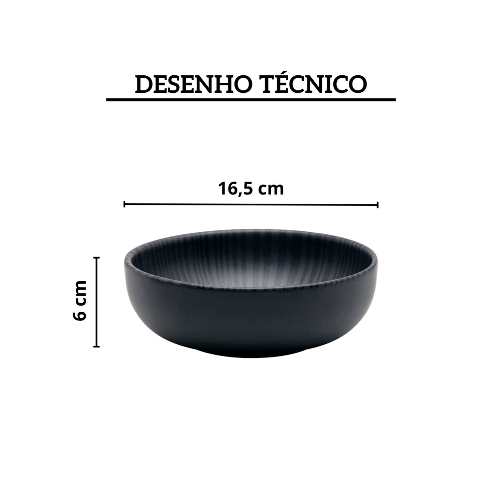 Tigela De Cerâmica Flat 16,5Cm 600Ml Ônix Preta Oxford — imagem 2 de 2