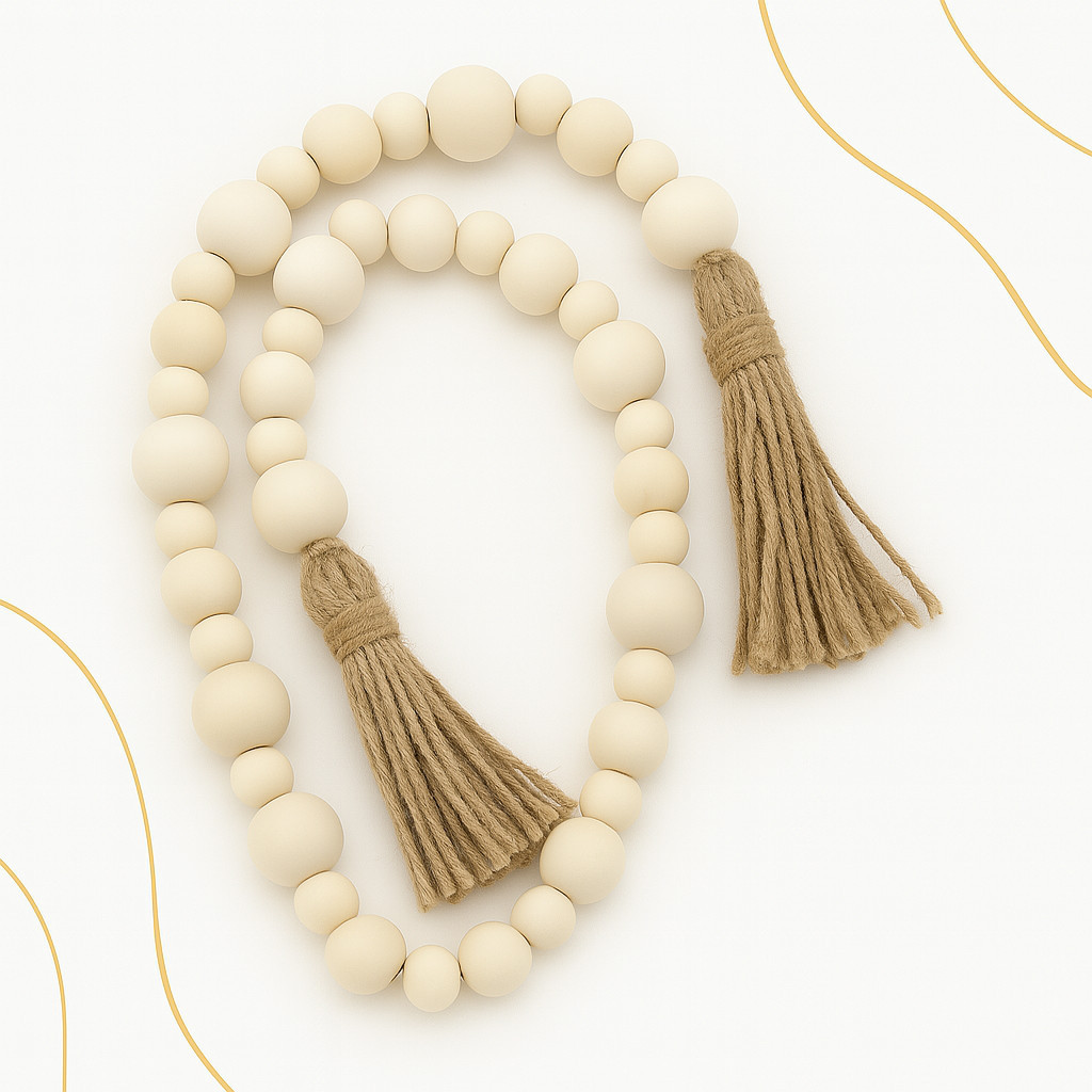 Cordão Madeira C/tassel Decorativo Mesa Casa Artesanal