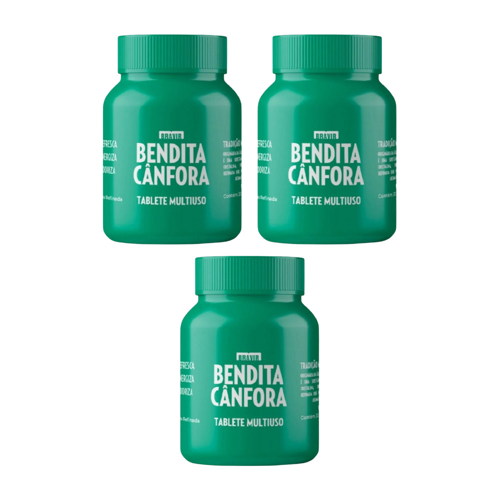 Kit 3 Aromatizadores Cânfora Bendita Cânfora Pote 30 Pastilhas