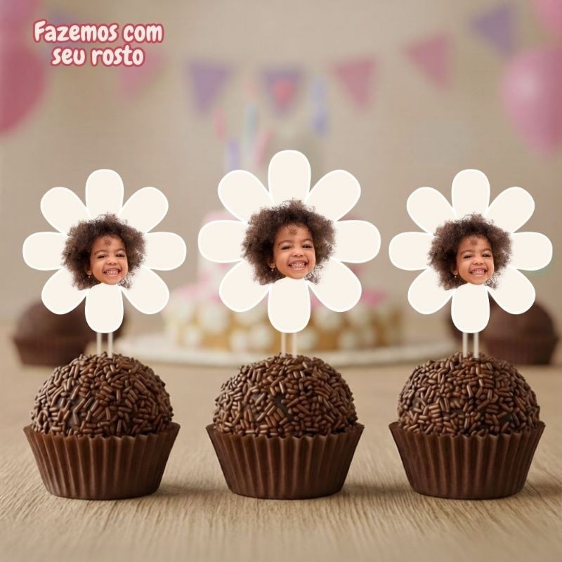 KIT TAGS TOPPERS MARGARIDA PARA DOCINHO BRIGADEIRO, TAG MARGARIDA ROSTINHO PERSONALIZADOS BRIGADEIRO CUPCAKE ENFEITE