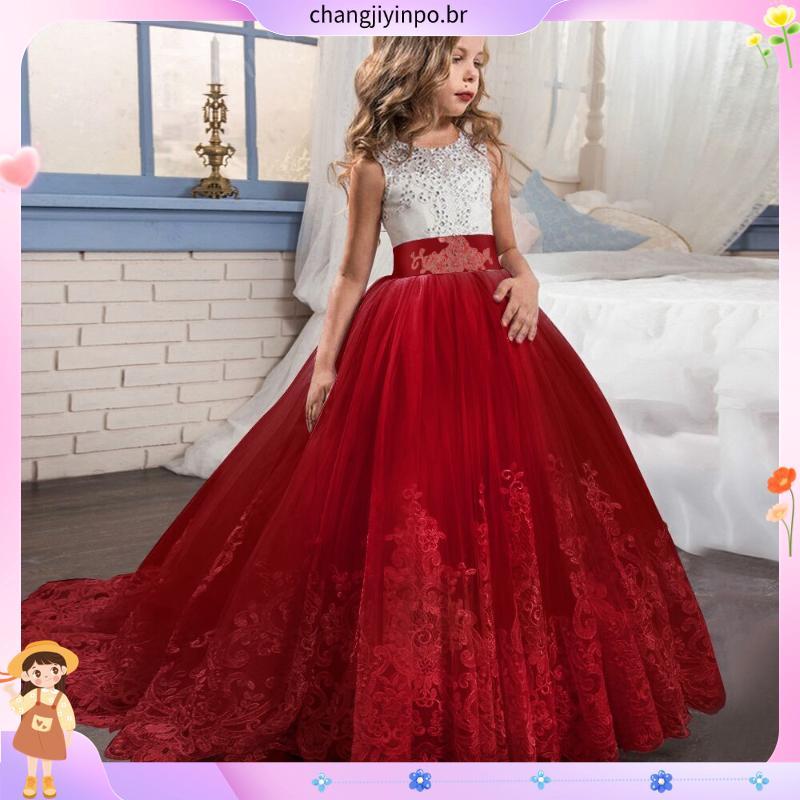 Vestido Longo Branco de Princesa para Dama de Honra em Casamentos para Meninas de 3 a 14 Anos QWITHO AE YIPZ