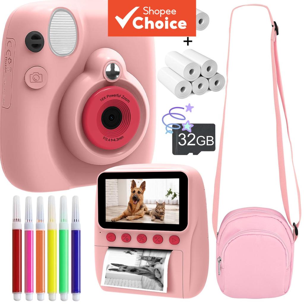 Câmera Instantânea para Crianças, Presente de Natal e Aniversário para Meninas e Meninos, Câmera Digital de Vídeo 1080P
