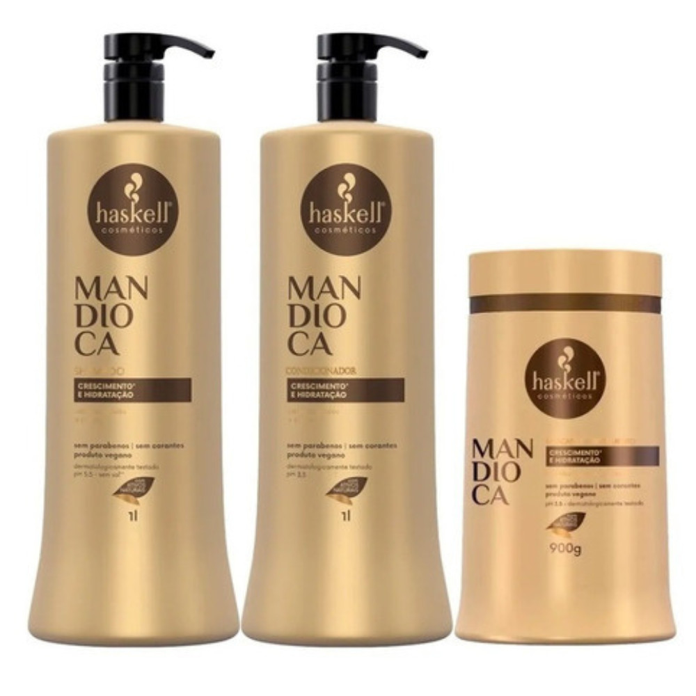Kit Haskell Mandioca Shampoo 1L + Condicionador 1L + Máscara 900g