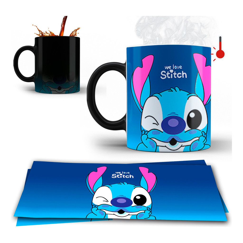 Caneca Mágica Preta Mágica Disney Stitch ml Lilo & Stitch Cafe hrs 320ml Envio Imediato Oferta Porcelana 325ml | Pres...