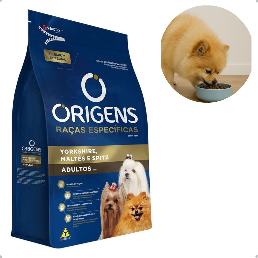 Ração Seca Origens Raças Específicas para Cães Adultos York, Maltês, Spitz 3kg