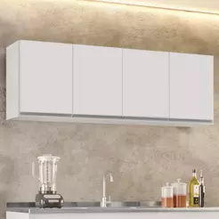 Armário de Cozinha Aéreo 160cm 4 Portas Nevada Branco - Lumil Móveis