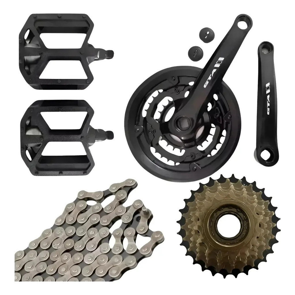 Kit Transmissão Bike 21 Marchas Aro 29 Pedivela Reduzido 42D, Pedal Nailon, Roda Livre 7v, Corrente