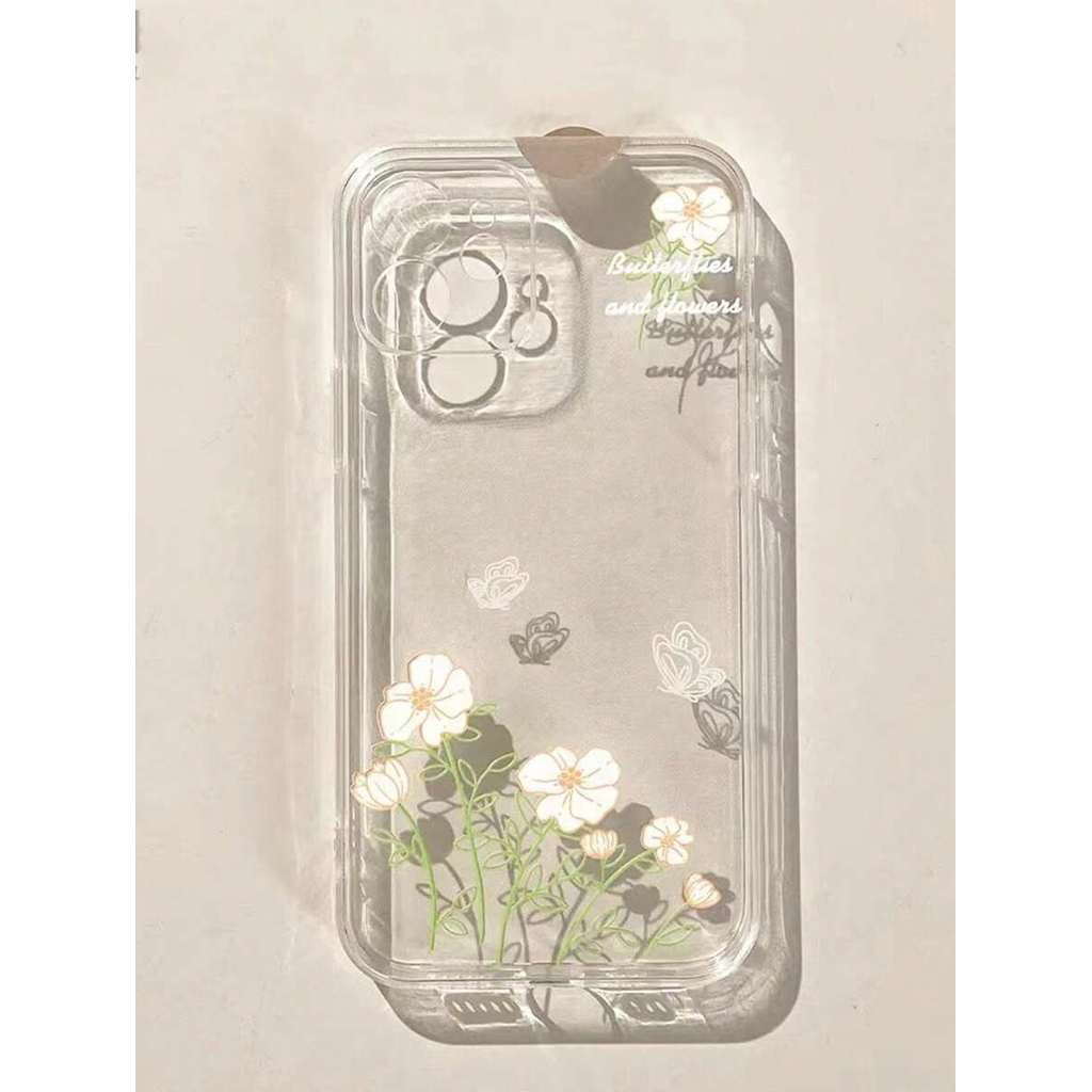 1 pieza Funda de teléfono a prueba de golpes de TPU con patrón de mariposa y flor que cubre todo el teléfono