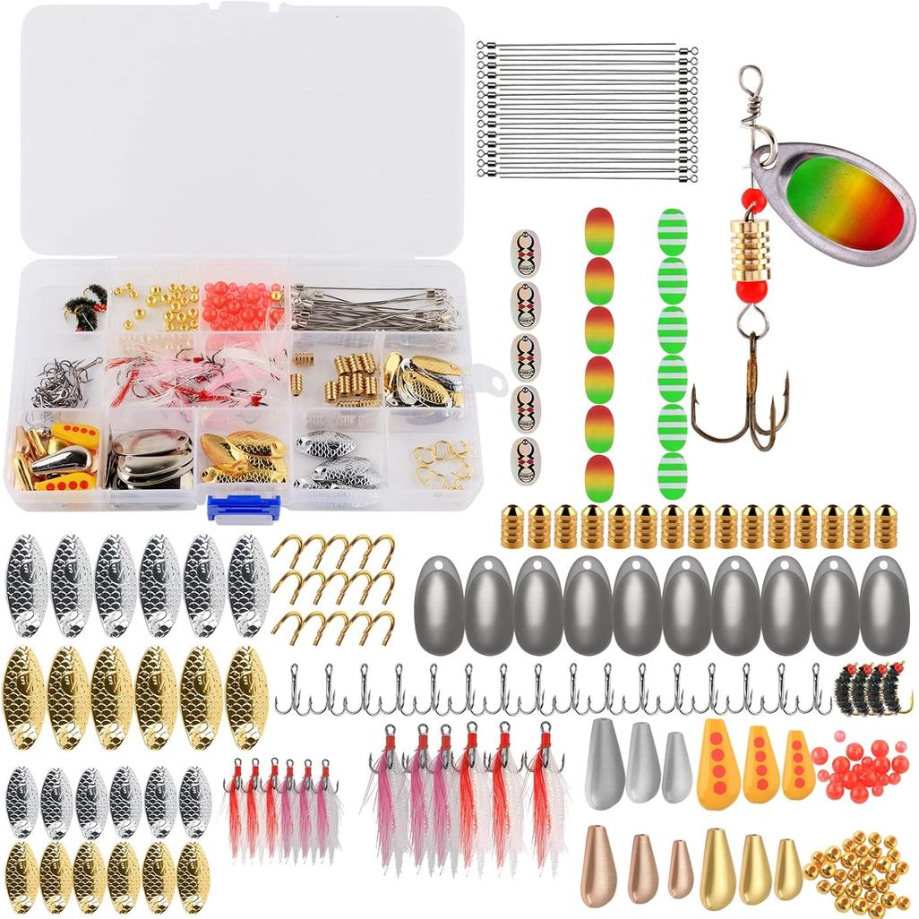 Kit DIY de Iscas de Pesca 228 peças, Kit para Fabricação de Spinners, Acessórios para Spinnerbaits, Lâminas, Manilhas, H