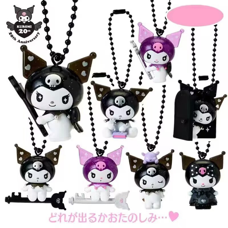 8 Pçs/Set 3cm Japão Anime Anjo Preto Kuromi Chaveiro Pingente Grânulo Corrente DIY Decoração Q Versão PVC Figura De Ação