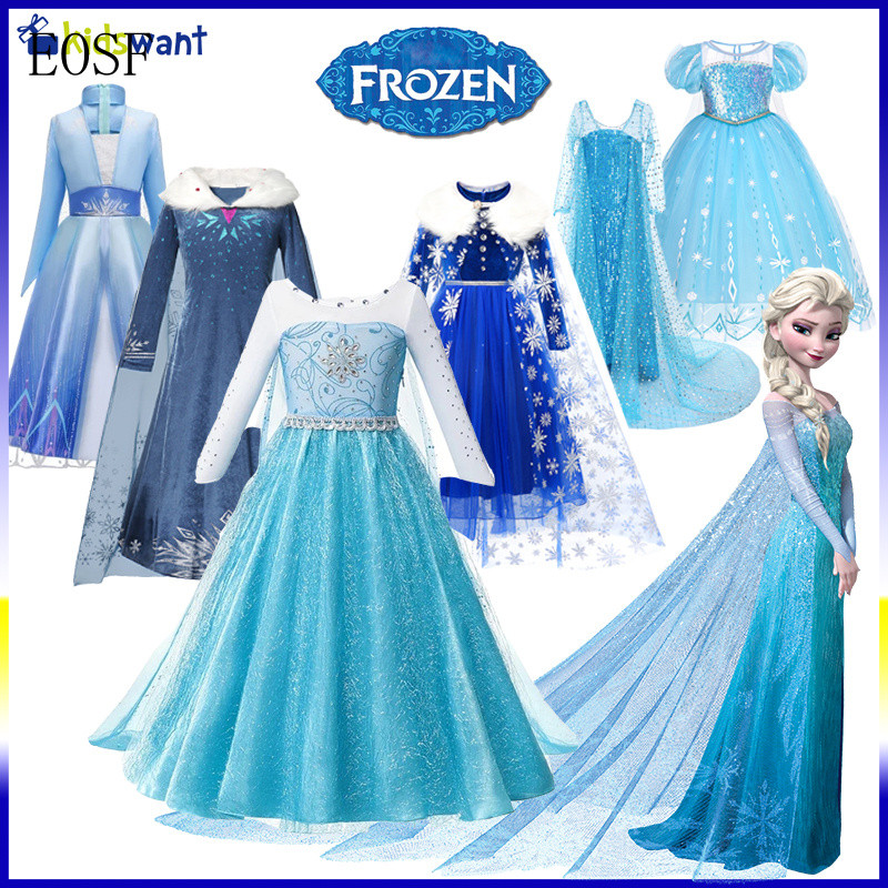 Vestido de Festa Azul para Meninas, Vestido de Princesa Elsa do Frozen, Fantasia de Princesa da Neve para Halloween, Rou