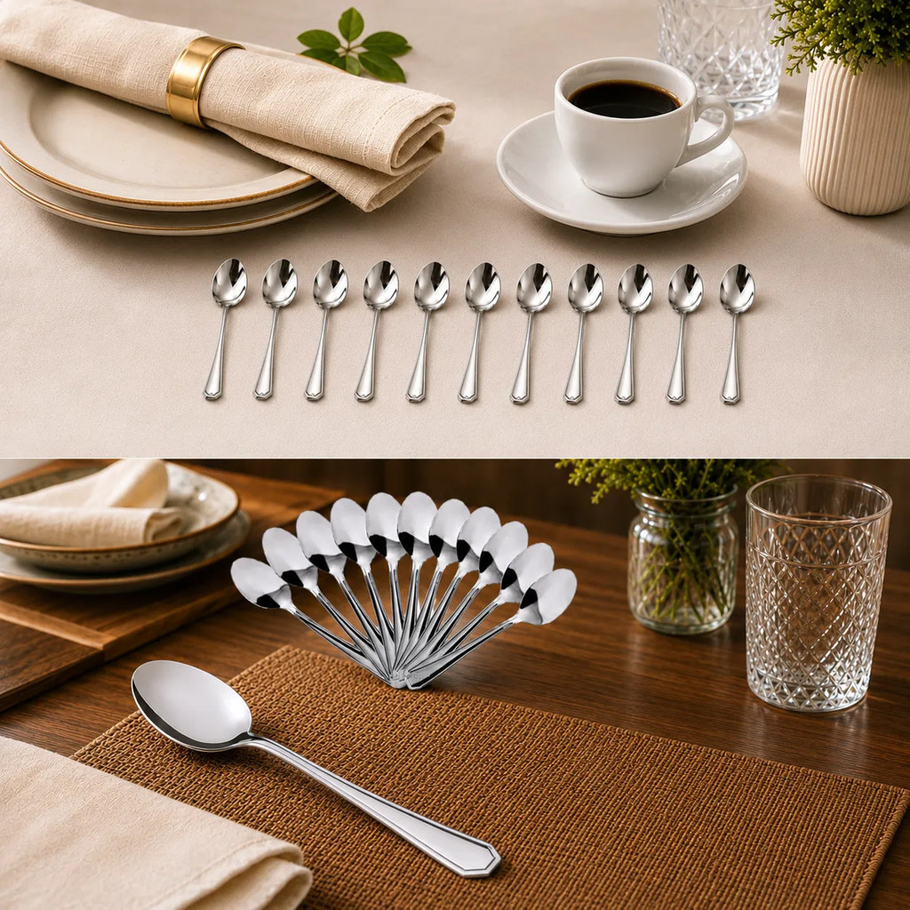 Kit 12 Colheres De Sopa Mesa + 12 Colheres De Cafe Aço Inox