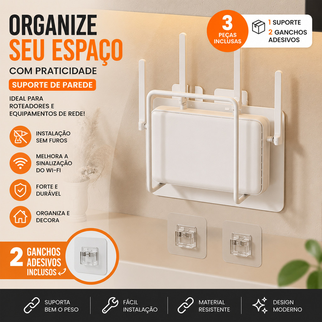 Prateleira Para Roteador Sem Furo Suporte Organizador Ventilado De Parede