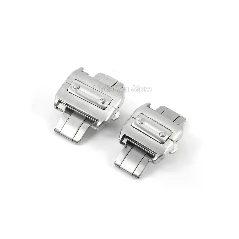 18mm 21mm Para Cartier Sandoz Santos 100 Pulseira De Couro À Prova D'água De Aço Inoxidável Sólido Acessórios De Fivela