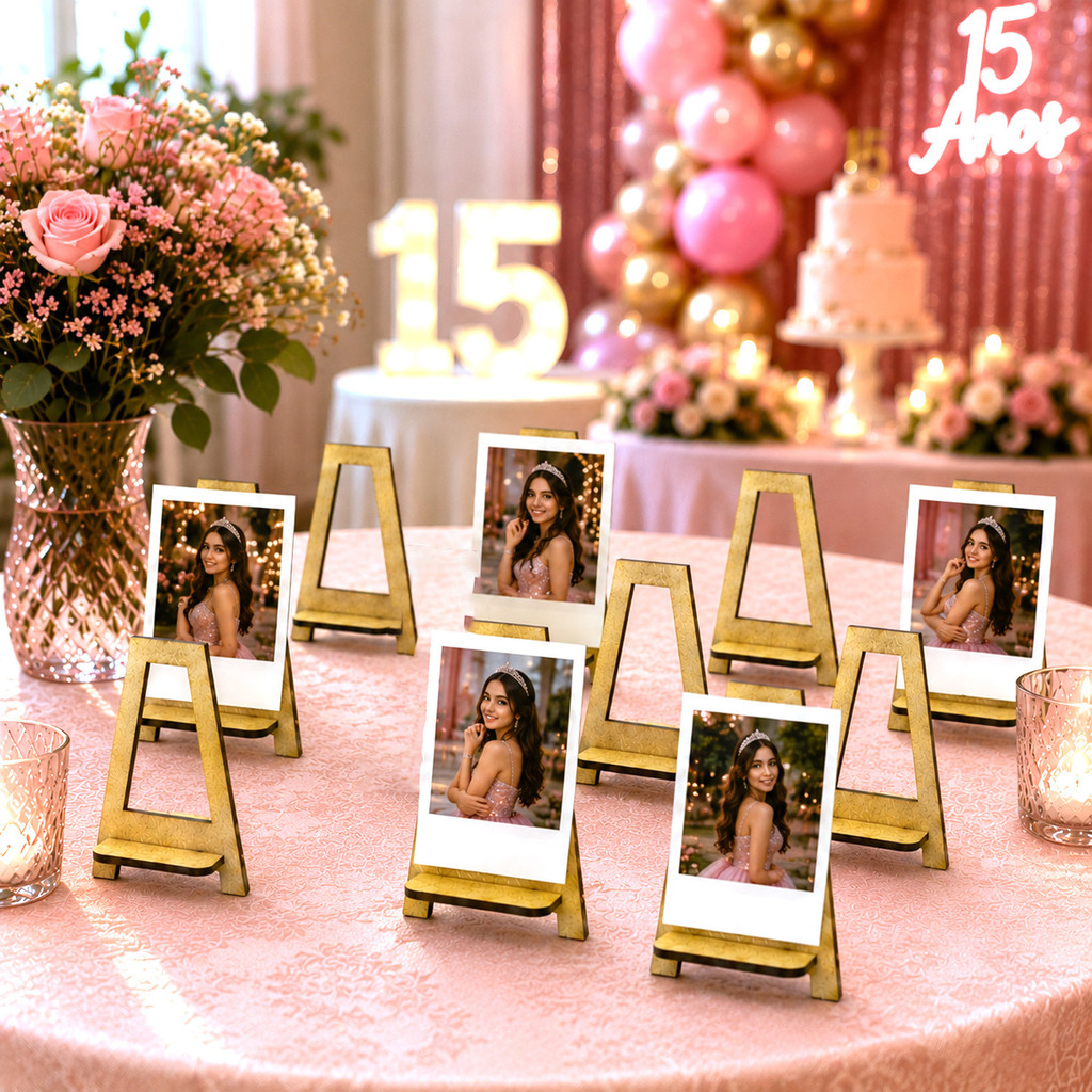 kit 10 Mini Cavalete MDF Lembrancinha Decoração de Festa Fotos Polaroid