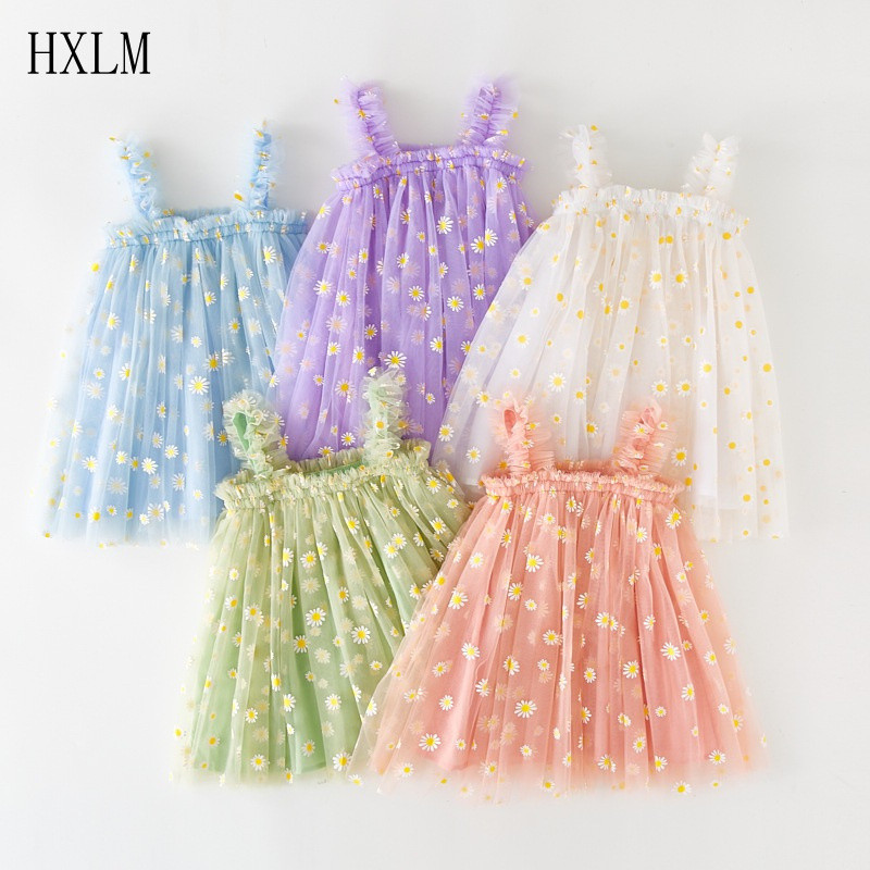 Vestido de Verão para Meninas, Vestido de Princesa Doce com Flores de Margarida em Tule para 1-6 Anos YO953
