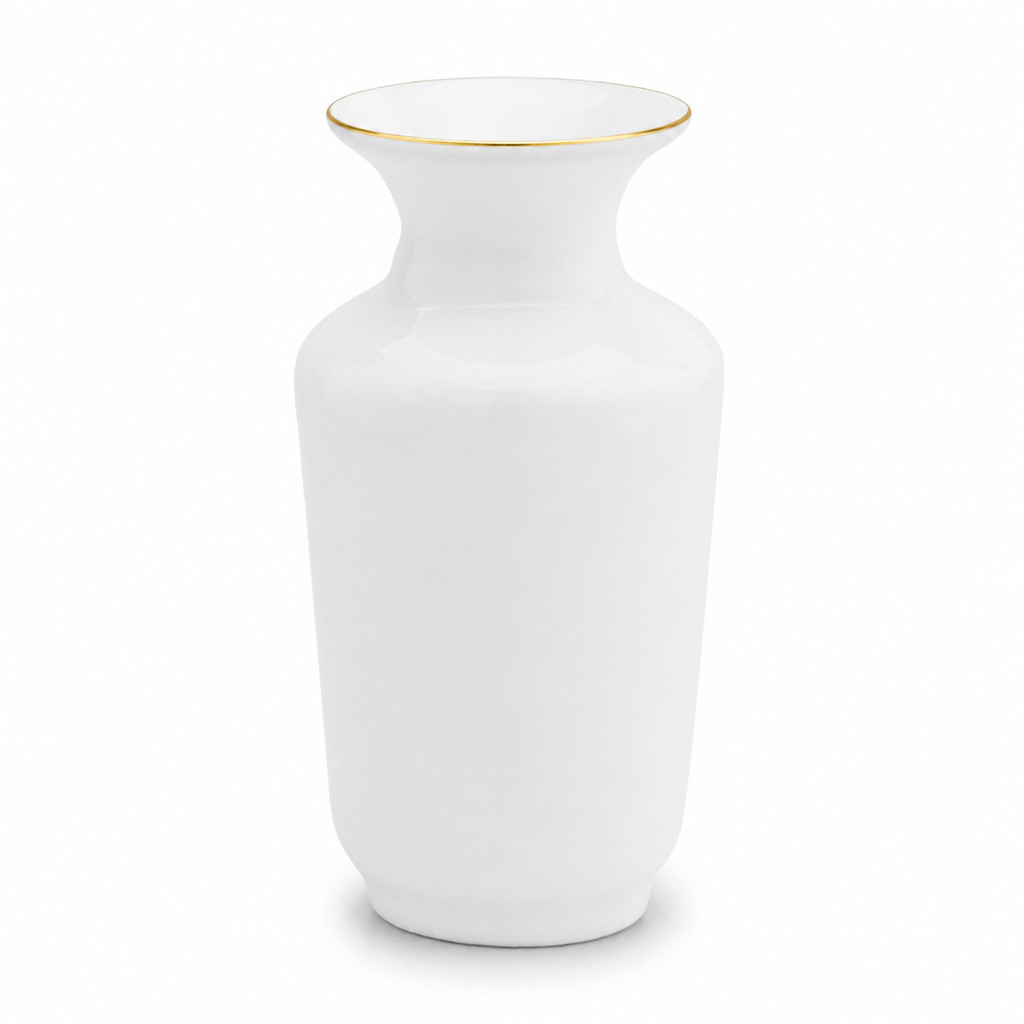 3 Vaso Manilha 11cm Porcelana Branca Filete Ouro