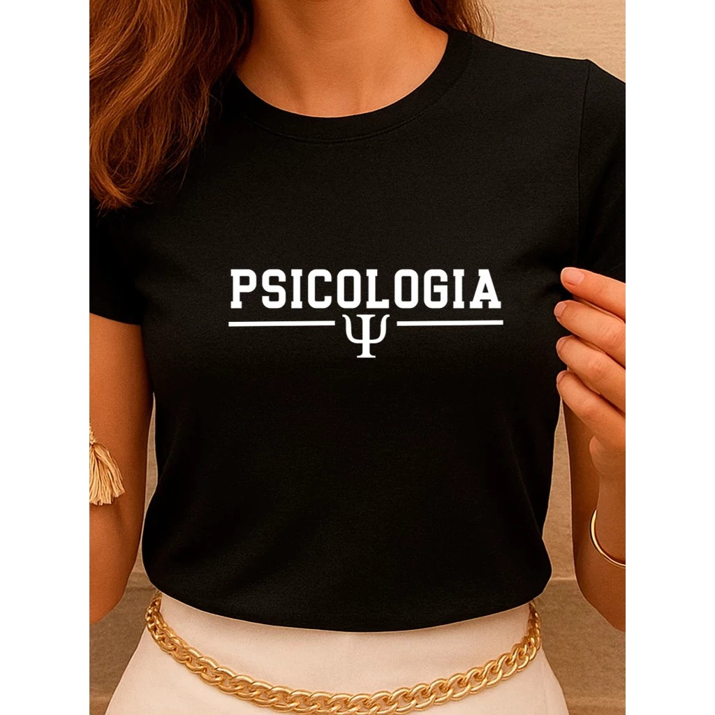 Camisa Feminina Psicologia Estampada Faculdade com Brasão Profissão 100% Algodão Envio Rápido