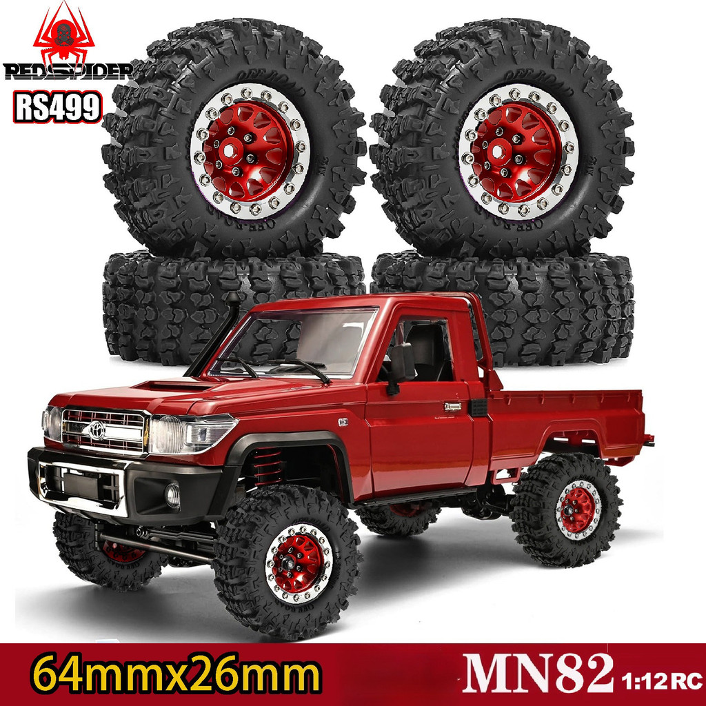4 Pneus de Borracha de 64mm com Cubo de Metal para Carro RC 1/12 MN82 LC79, Peças de Acessórios de Metal para Upgrade OP