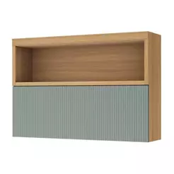 Armário Aéreo p/ Cozinha Marquesa c/ Nicho e 1 Porta Basculante Ripada 120cm Nature/Verde - Nesher