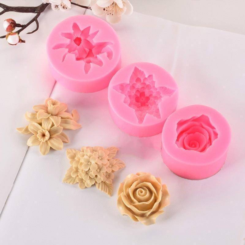 3d Lilás Rosa Lírio Fondant Molde De Silicone Gesso Decoração Do Bolo DIY Ferramentas De Cozimento De Chocolate Sabão Ar
