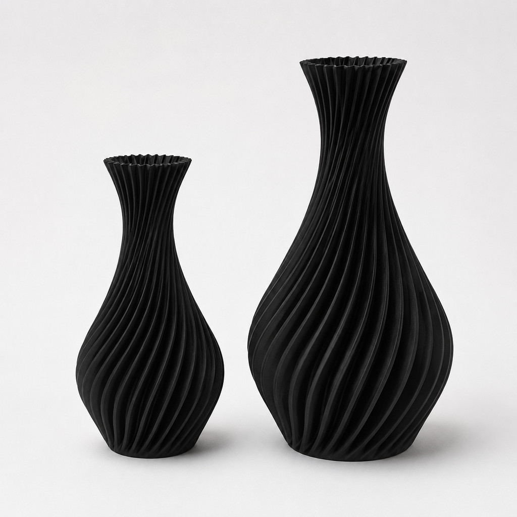 Kit 2 Vasos Decorativos Modernos Espiral Preto Branco Sala Quarto Escritório 15cm 18cm