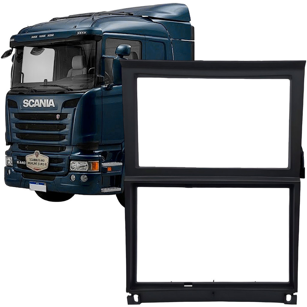 Moldura 2 Din Scania 2012 2020 Som Automotivo Multimídia Painel Fiamon Preta Profissional