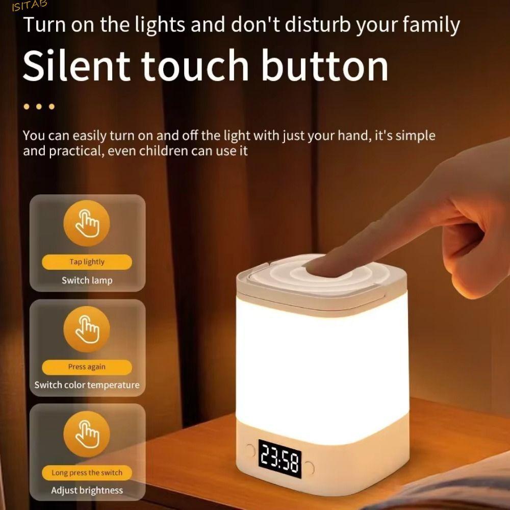 ISITAB Relógio Luz Noturna , Regulável Exibição De Tempo Touch LED Night Light , Candeeiro De Mesa De Cabeceira Sem Fio