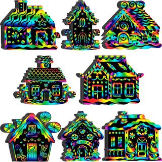 Motipuns 80 Pcs Christmas Gingerbread House Scratch Cards for Boys Girls Rainbow Christmas Ornaments Christmas Crafts fo