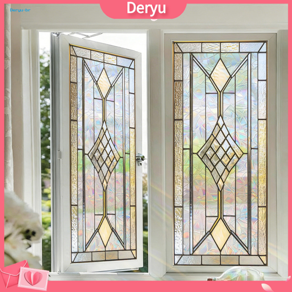 Static Glass Sticker Decorative Film Vintage Geometric Stained Window Frosted Privacy Cling Reusable Uv Sun Blocking Flo