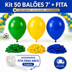 Kit 50 Balões Copa Verde Escuro + Amarelo +Azul Royal + Fita para Arco - Bexigas 7 Polegadas