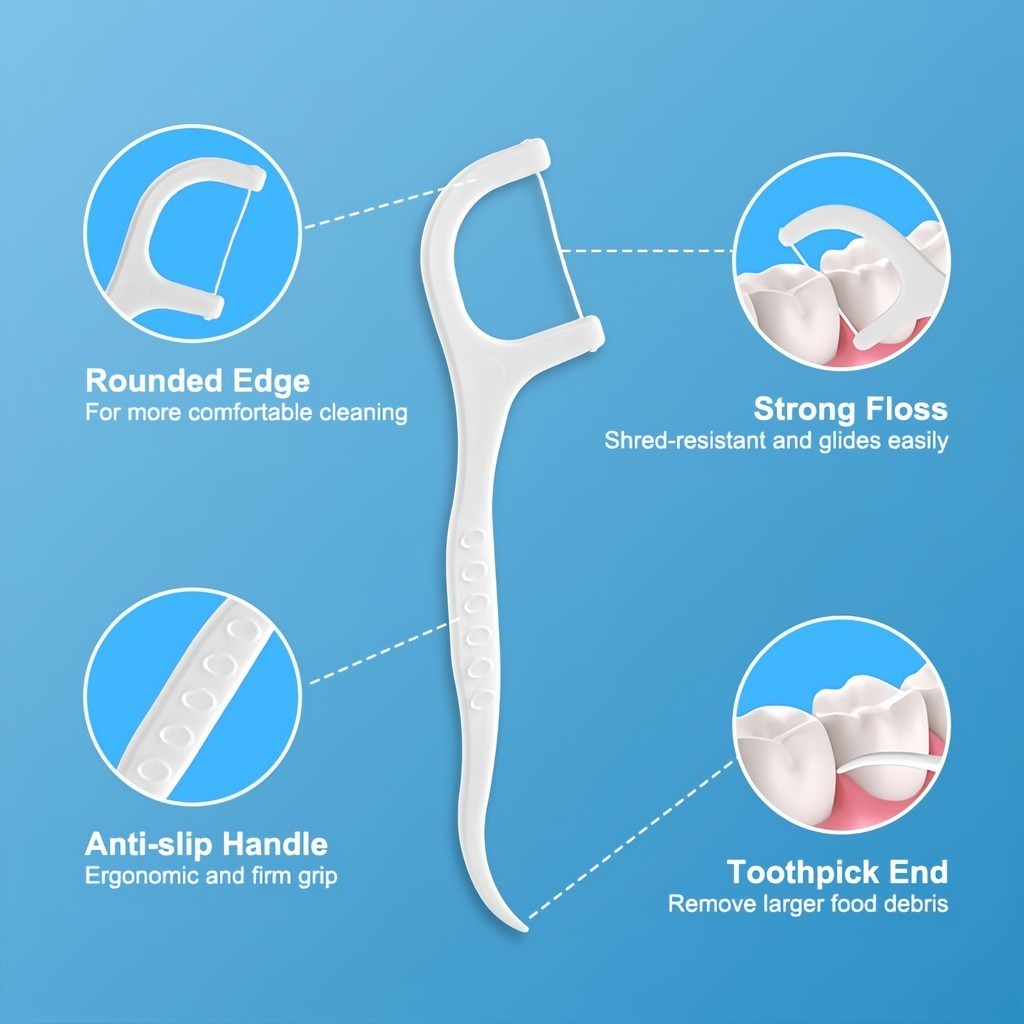 Fio Dental com Haste 50/100/200/300 Unidades  Limpeza Bucal Higiene Oral Palito Dental ANJGG BRASIL