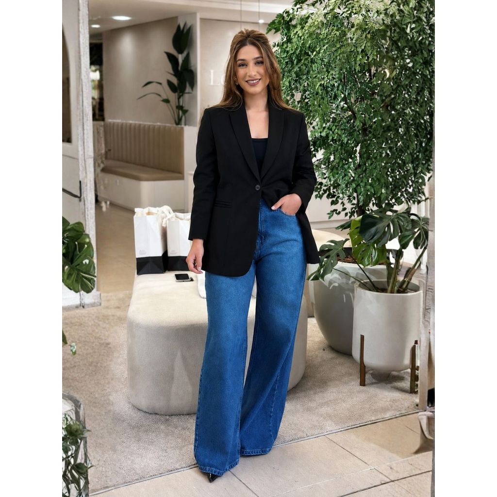 Blazer Feminino Alfaiataria Social Preto Com Forro
