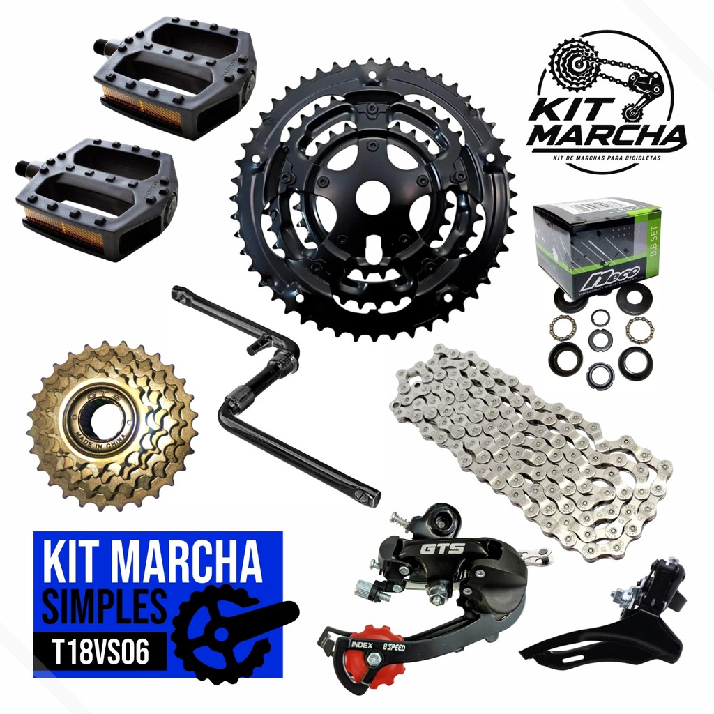 Kit Transmissão 18v - Catraca  6v Corrente Engrenagem Tripla Pedivela Pedal Kit Central Cambios Gts