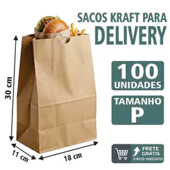 Kit Saco Kraft P Delivery SOS Reforçado 30x18x11cm Liso SOS Para Lanches Hamburguer Doces iFood