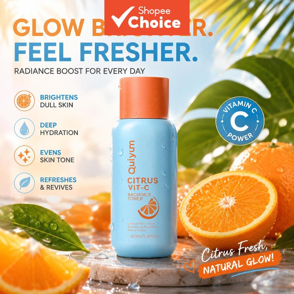 Quiyum Citrus Vitamina C Bruma Radiante - Bruma Clareadora Diária com Niacinamida & Alfa-Arbutina, Hidratação