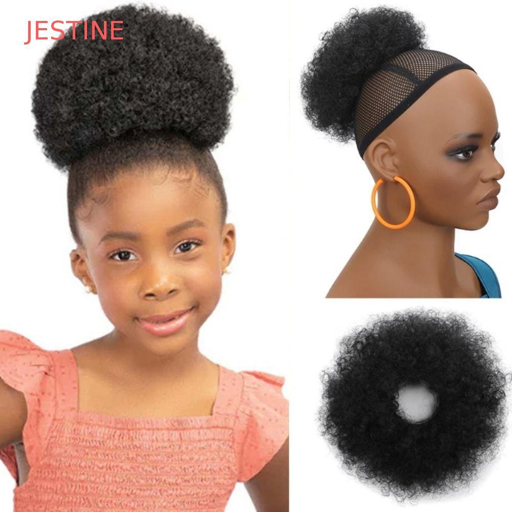 JESTINE Coque De Cabelo Elástico , Puff Afro Encaracolado Sintético , Extensões De Rabo De Cavalo Grosso