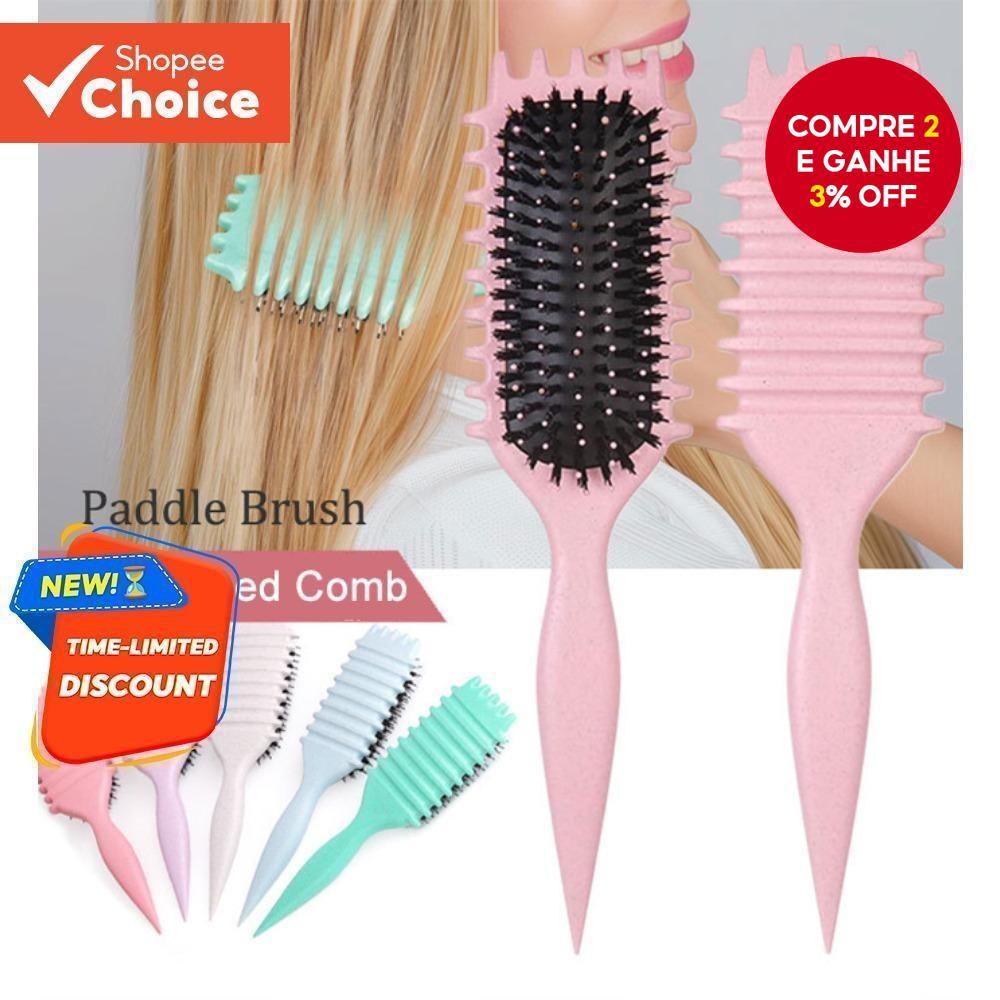 Pente Modelador De Cabelo Encaracolado Feminino Cerdas Naturais E Materiais Biodegradáveis Para Cachos Saltitantes