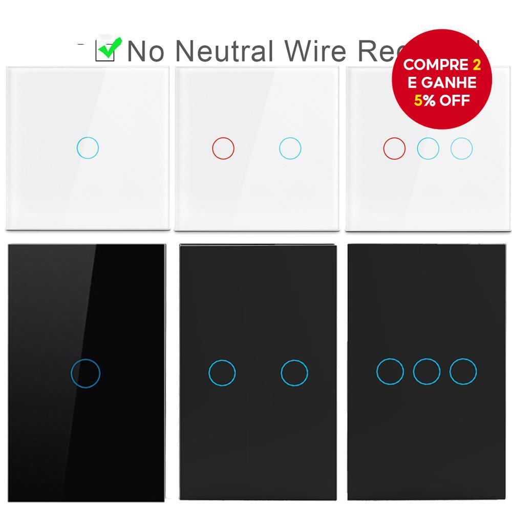 US EU Interruptor de Toque de Parede Painel de Vidro Temperado Cristal Interruptores de Luz 1/2/3 Teclas Liga/Desliga