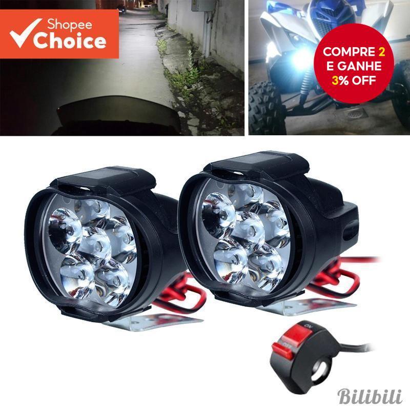 (Um Par De Luzes + Interruptor) Led Motocicletas Bicicleta Farol Dirt Bike Head Lamp Preto