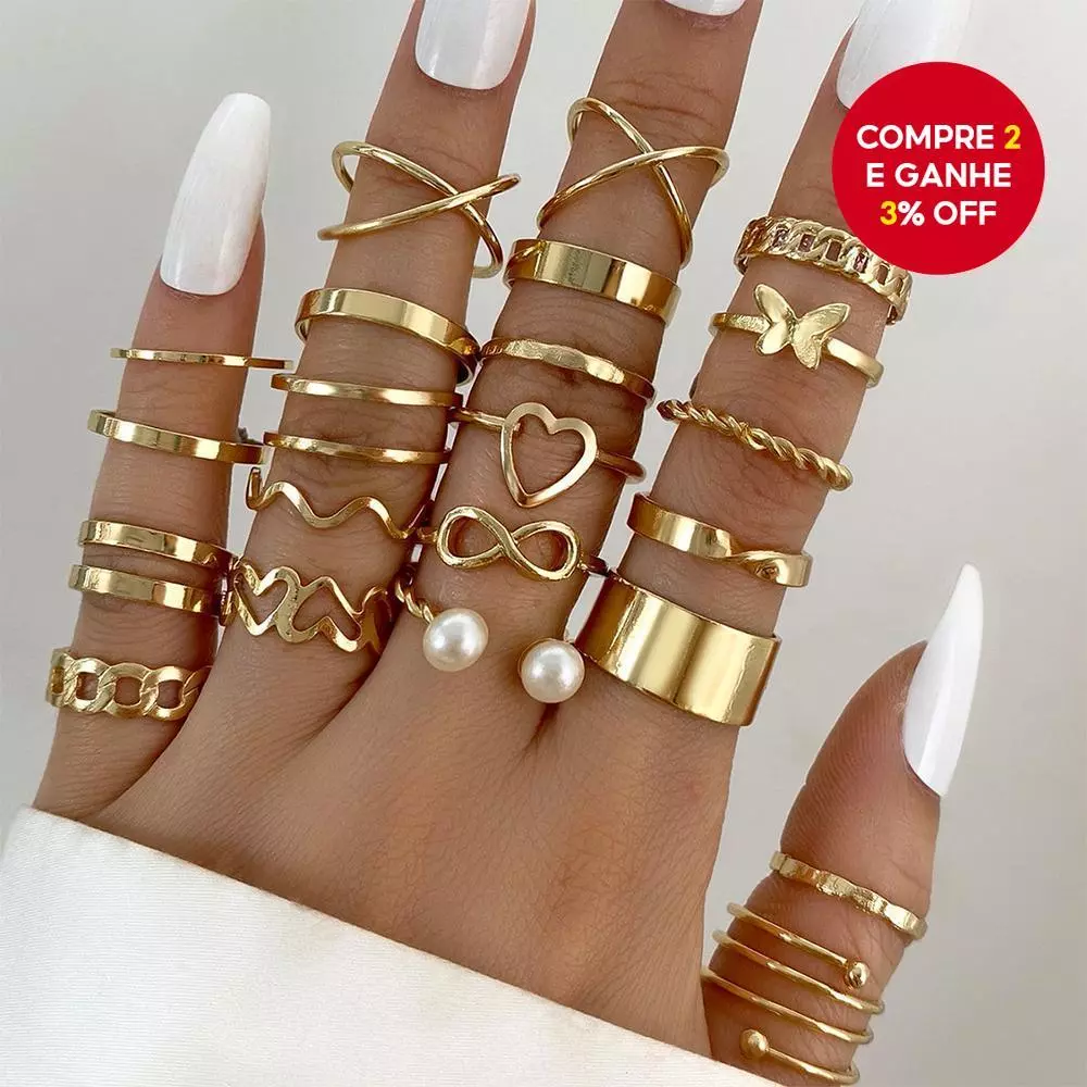 22 Peças Anéis De Pérola Borboleta Amor Empilháveis Elegantes Minimalistas Para Mulheres — imagem 1