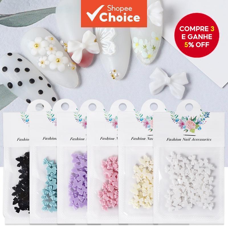 50 pçs Kawaii Mini arco 3D decoração da arte do prego bonito borboleta prego charme Design DIY Manicure ferramenta acess