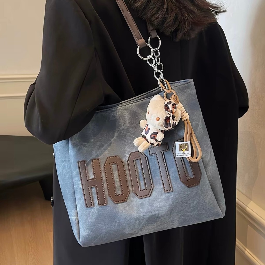 Bolsa Tote Vintage Feminina Casual com Alça Lateral Transversal Ombro Grande de Couro PU Design Bordado