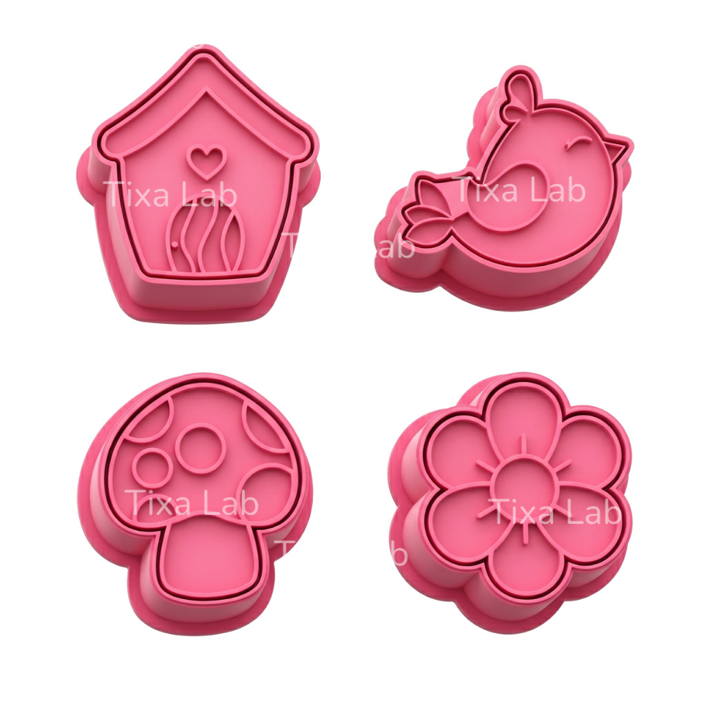 Kit 4 Ejetores Marcadores Brigadeiro e Doces - Jardim encantado passáro casinha de passaro flores cogumelo