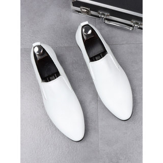 Verão sapatos de couro de camada única masculino deslizamento-On respirável dedo do pé apontado couro genuíno sola macia