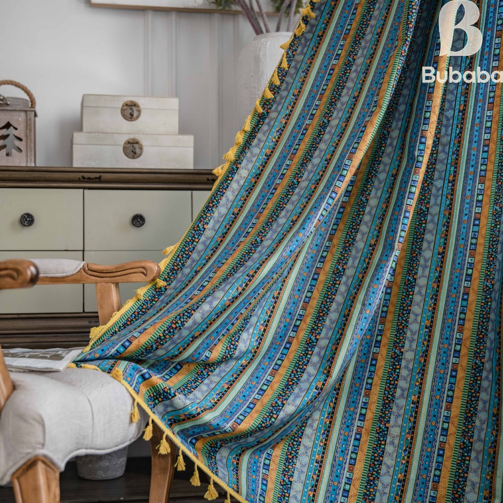 Cortina Boho Étnica Passa Varão Janela Cozinha Quarto Sala Meia Luz Algodão Franja Importado